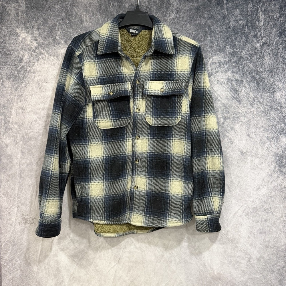 Eddie Bauer Men’s Small Plaid Sherpa Lined Shirt Jacket Shacket Blue Green